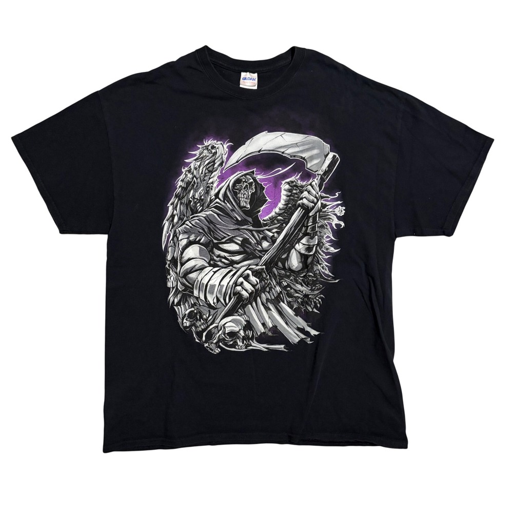 Gildan Heavy Cotton Grim Reaper Scythe Graphic T-Shirt Black Kids XL XLG